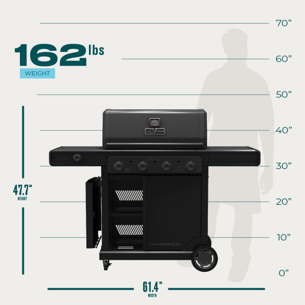 Parrilla y plancha a gas de 4 quemadores Pro Series™ con quemador lateral