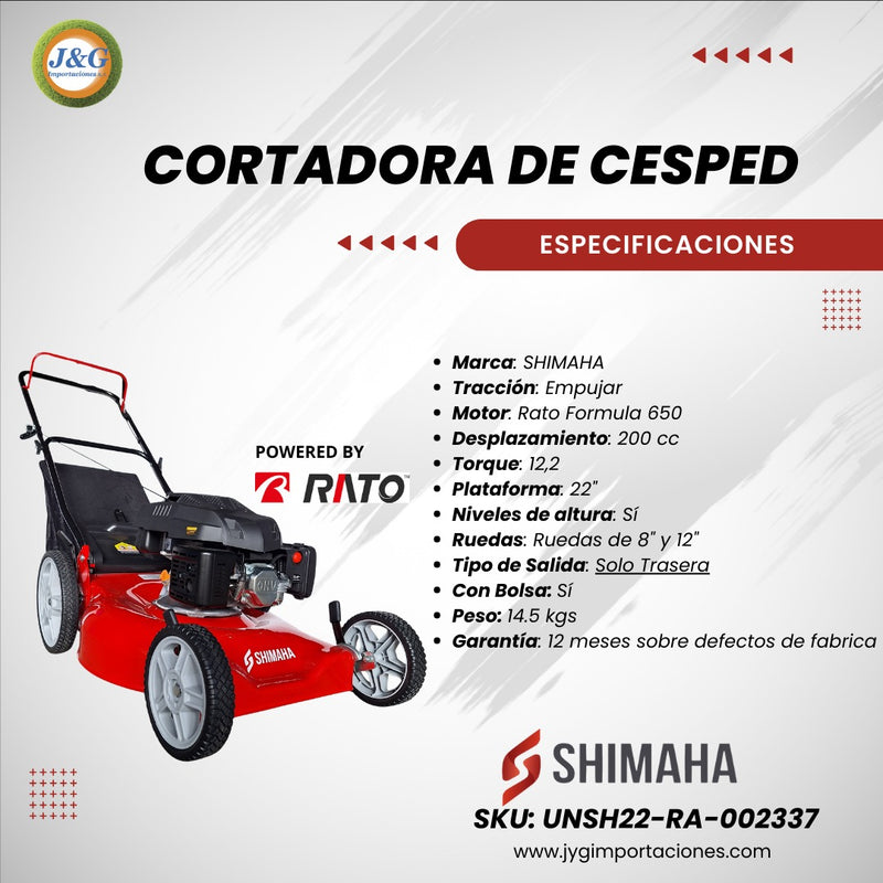 Cortadora de Césped Shimaha con bolsa 22" Rato 200 cc